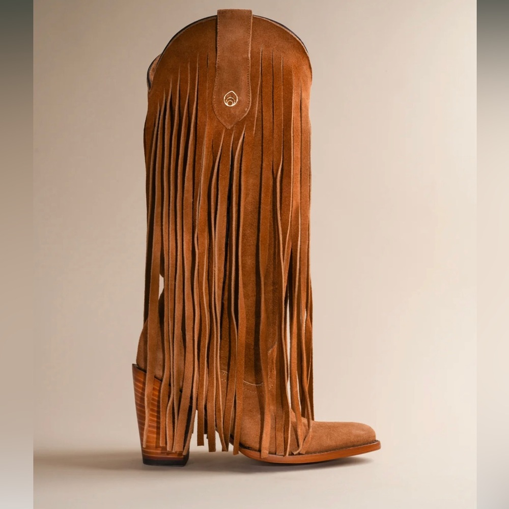 Brother Vellies Tall Fringe Atlas Boots in Honey Suede